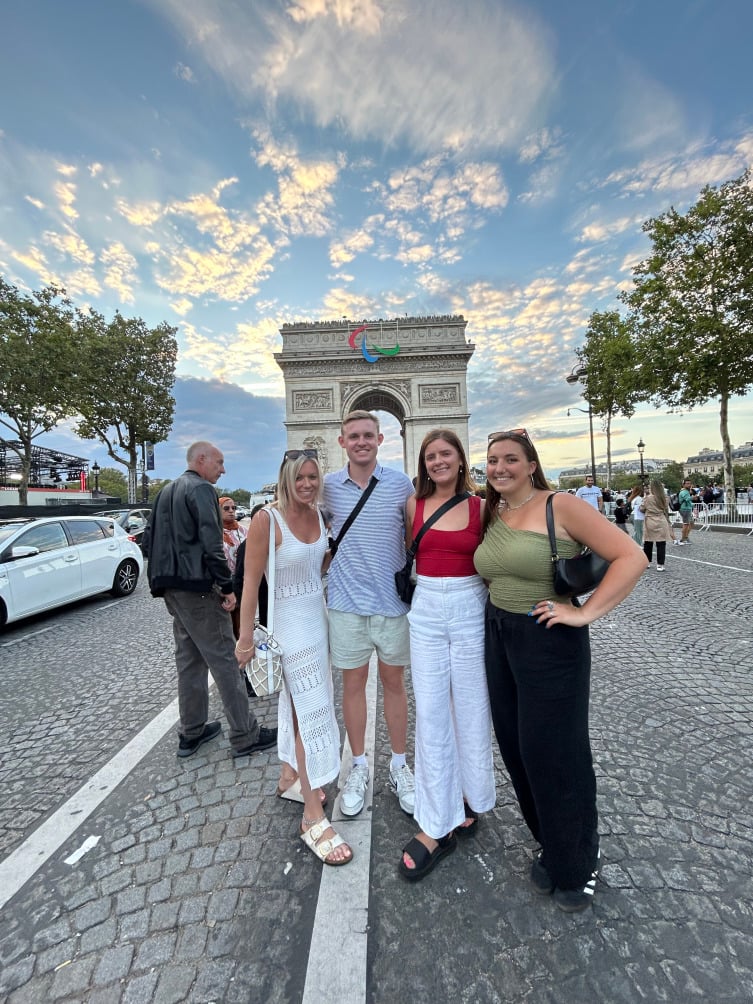 Travellers stood in front of the Arc De Triomphe