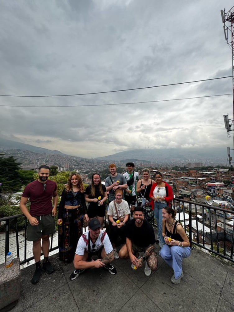 Group of travellers at a viewpoint of Medellin