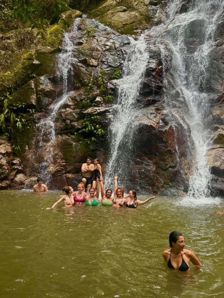 Group at a waterfall