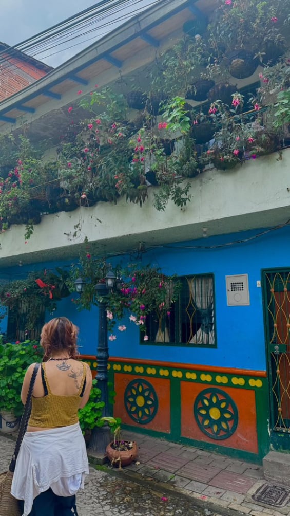 Traveller walking in the streets of city in Colombia