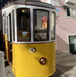 Iconic yellow tram in Lisbon