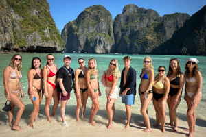 Group of travellers at Maya Bay in Thailand