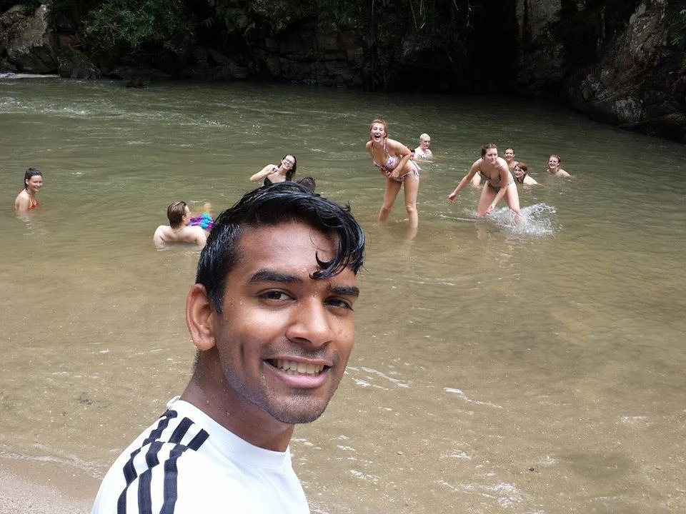 Shaw and fellow travellers swimming