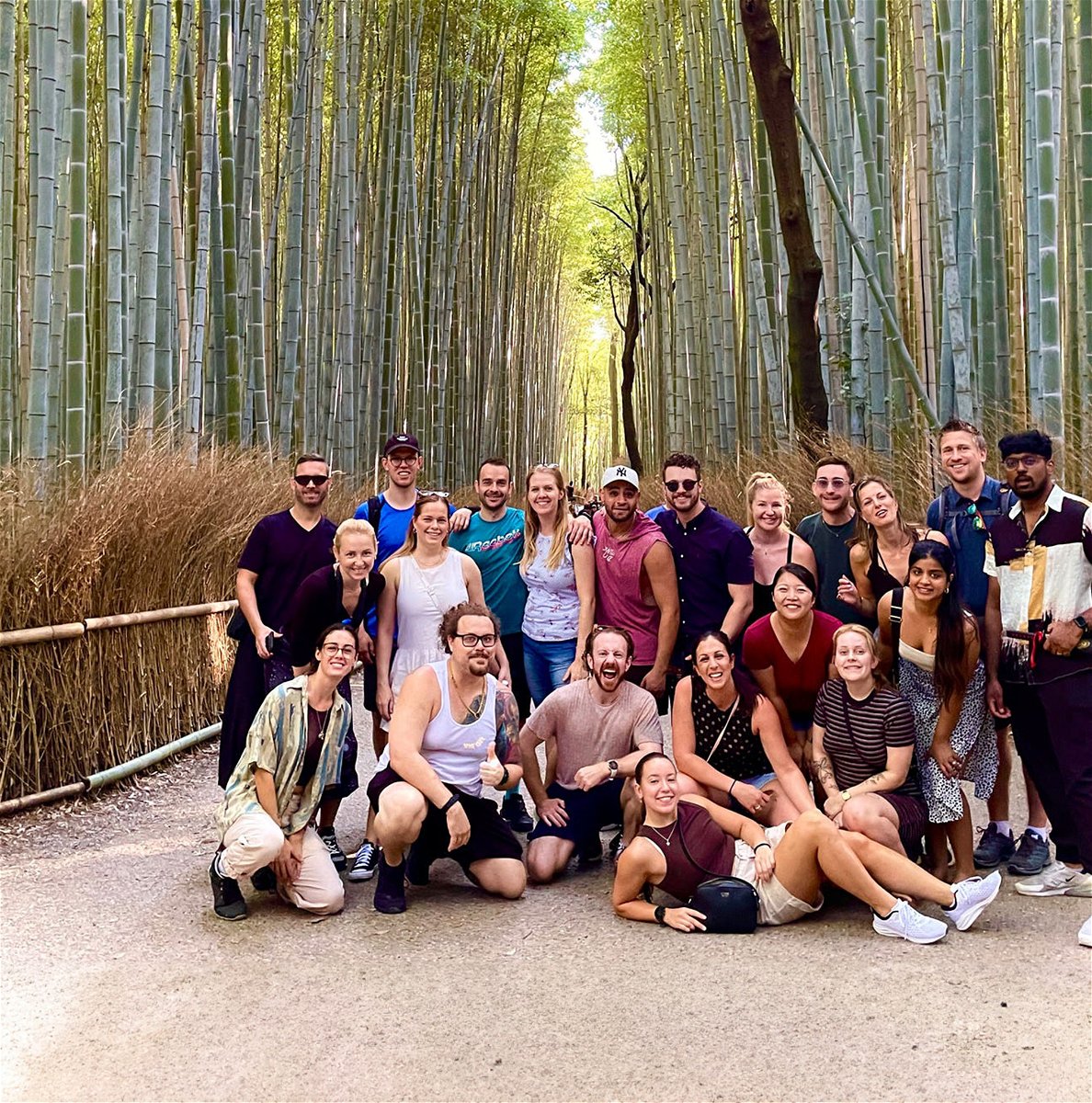 Group of travellers in bamboo forest in Arashiyama Japan