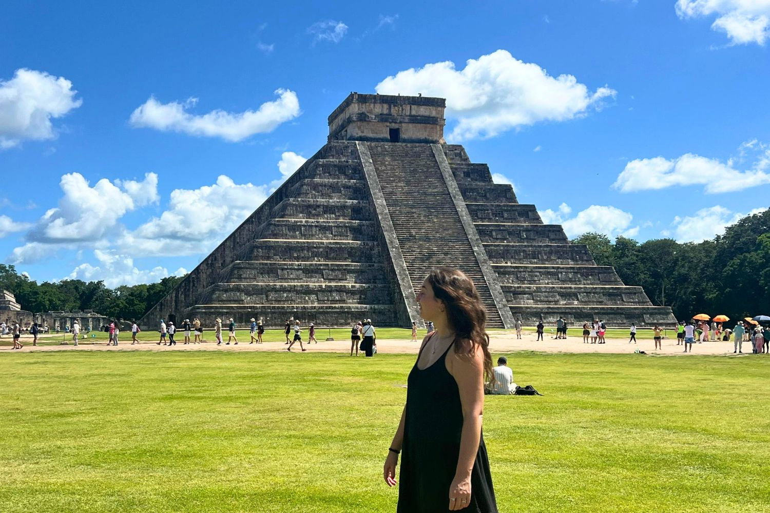 Traveller stood by Chichen Itza in Mexico