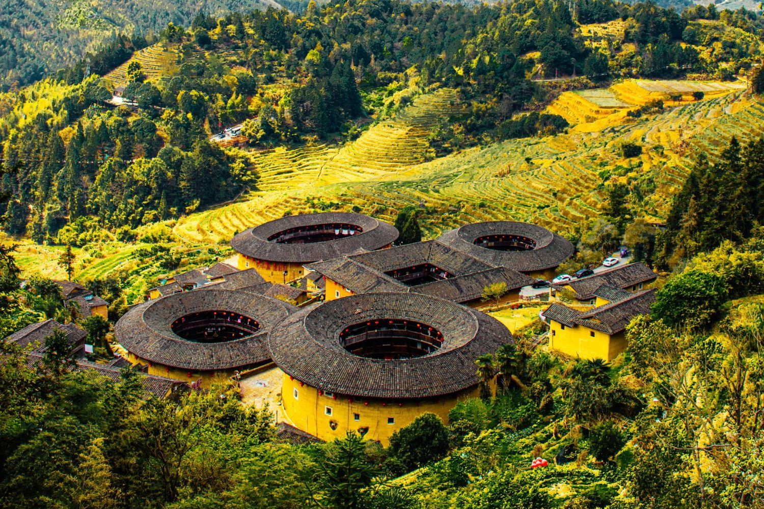 Traditional Hakka Tulou huts in China's countryside