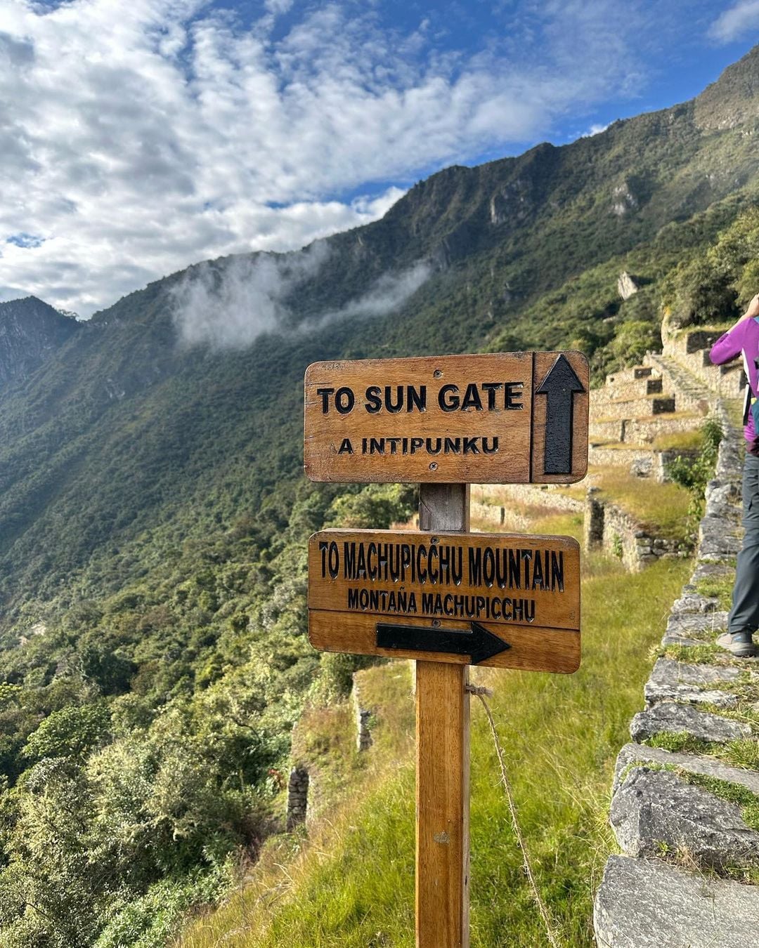 Sign to sun gate at Peru Machu Picchu