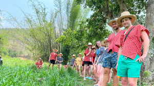 Group at ethical elephant sanctuary in Chiang Mai, Thailand