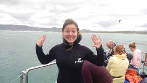 Traveller on a shark boat trip in South Africa