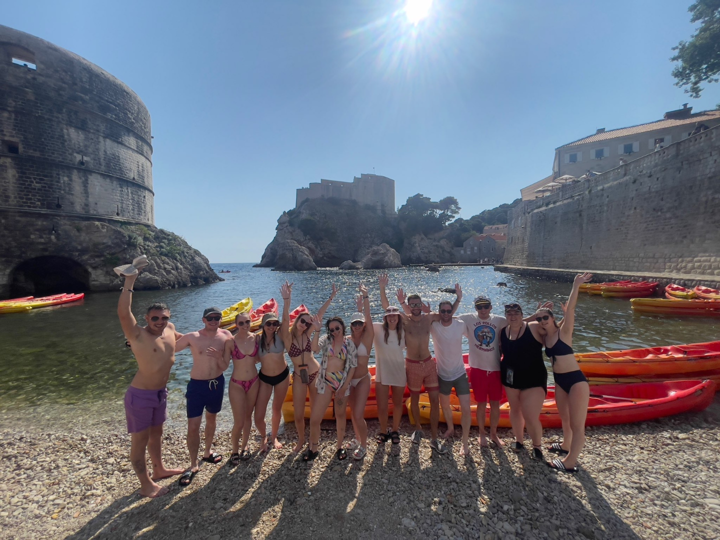 Group of travellers getting ready to go kayaking in Dubrovnik in Croatia