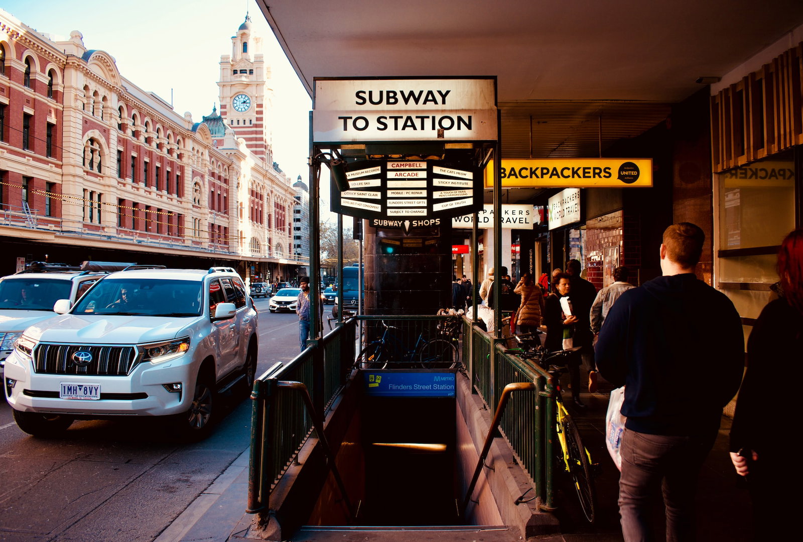 Stairs down to a train station on Flinders Street, Melbourne
