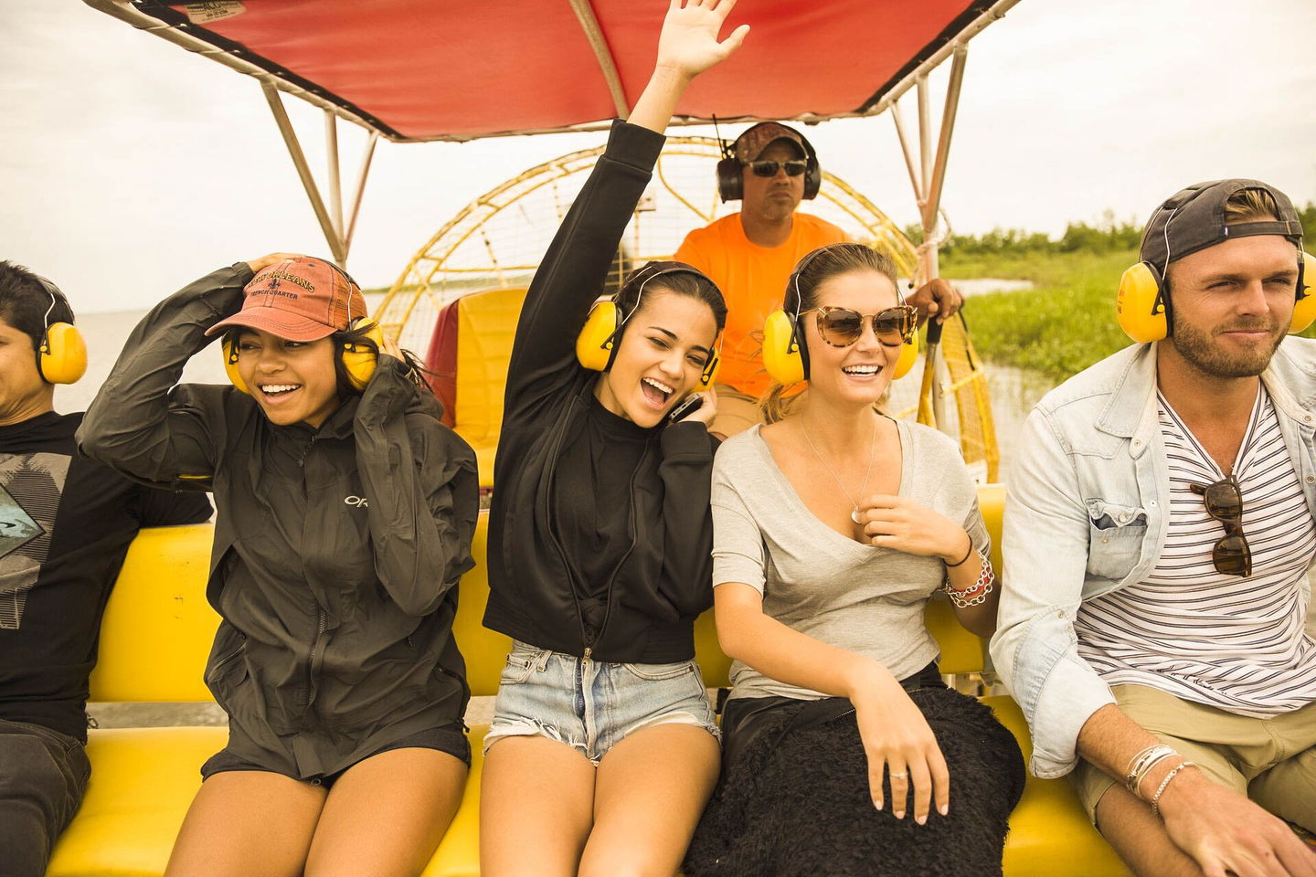 Group of people on Swamp tour boat in New Orleans