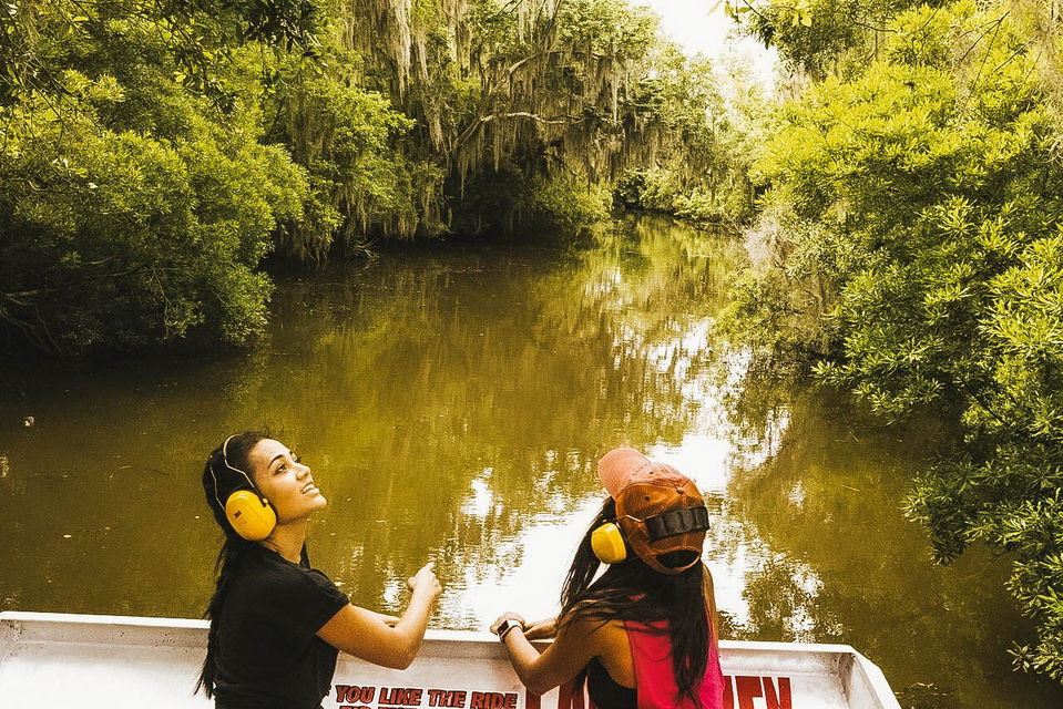 People on airboat swamp tour in New Orleans
