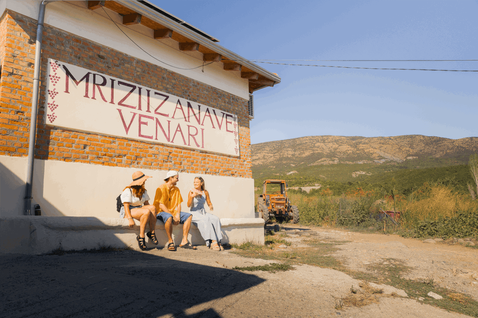 Group travellers at mziri zanave on group trip to albania