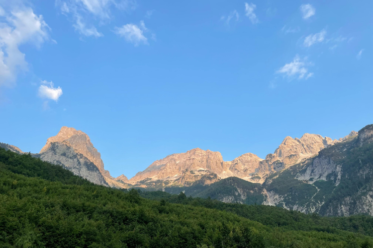 Mountains as the sun goes down in Valbone, in the Albanian Alps