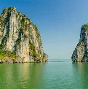 Islands and ocean in Halong Bay, Vietnam