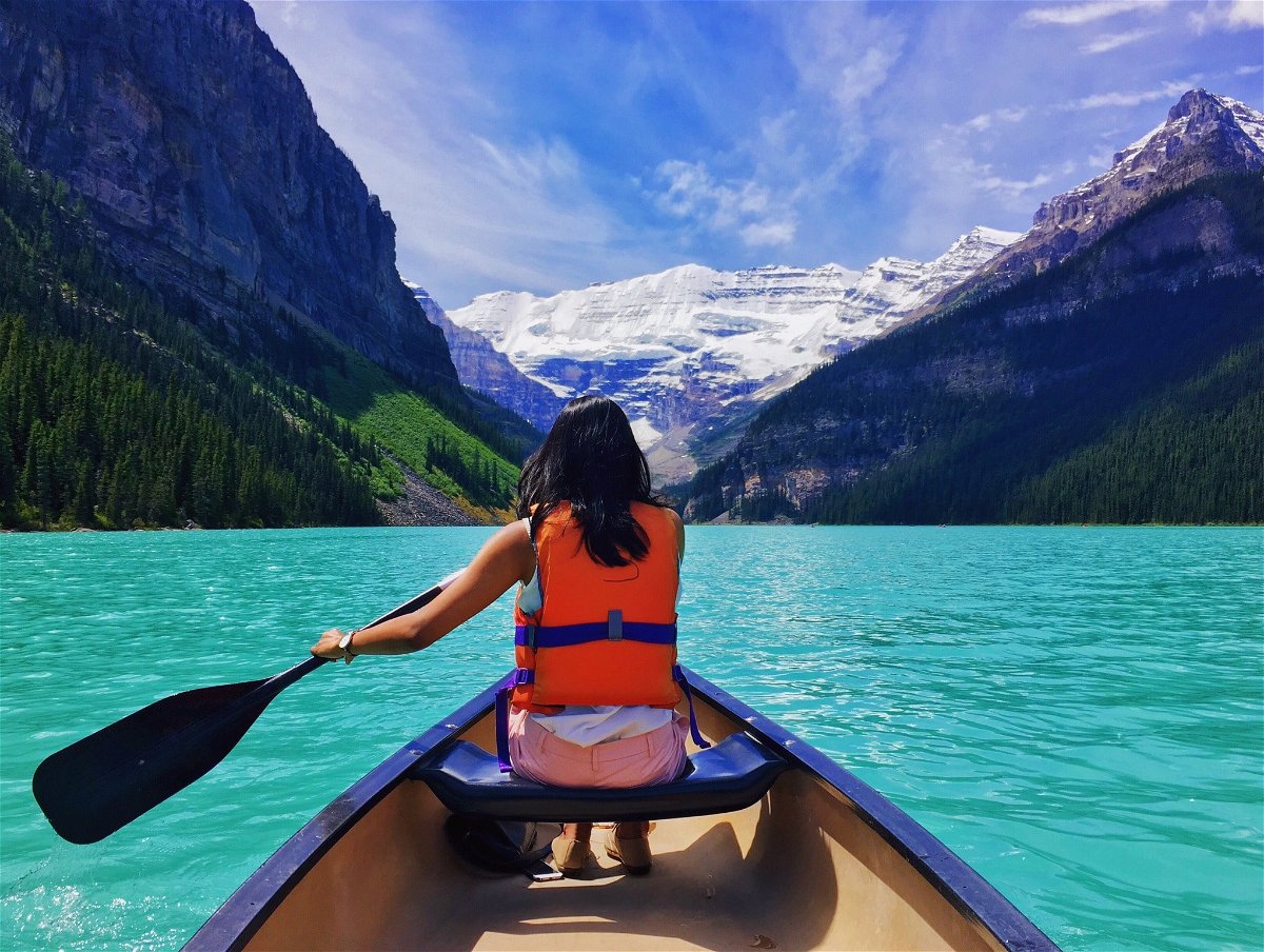 Canoeing in Lake Louise, Banff National Park, Canada