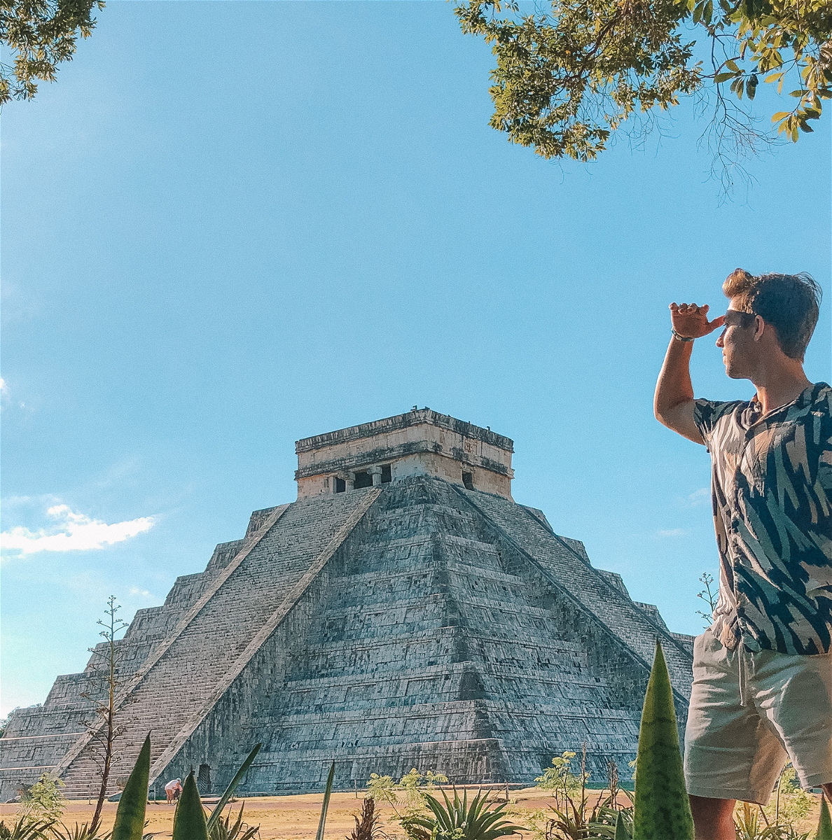 Man looking over Chichen Itza, Mexico