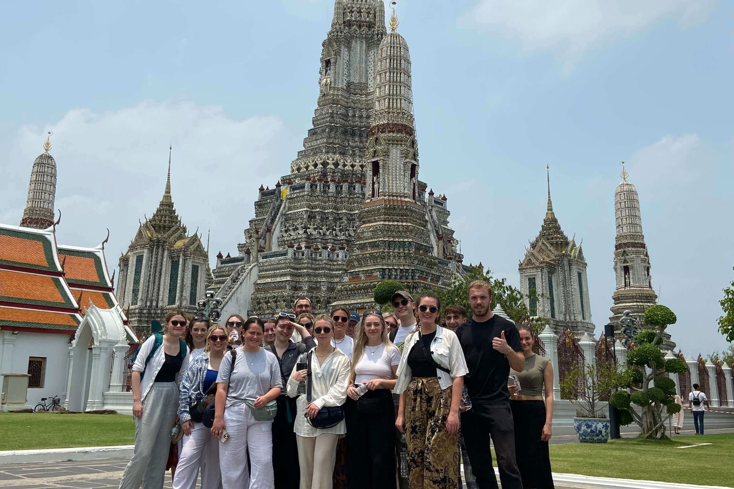 Group travellers at temple in Bangkok Thailand