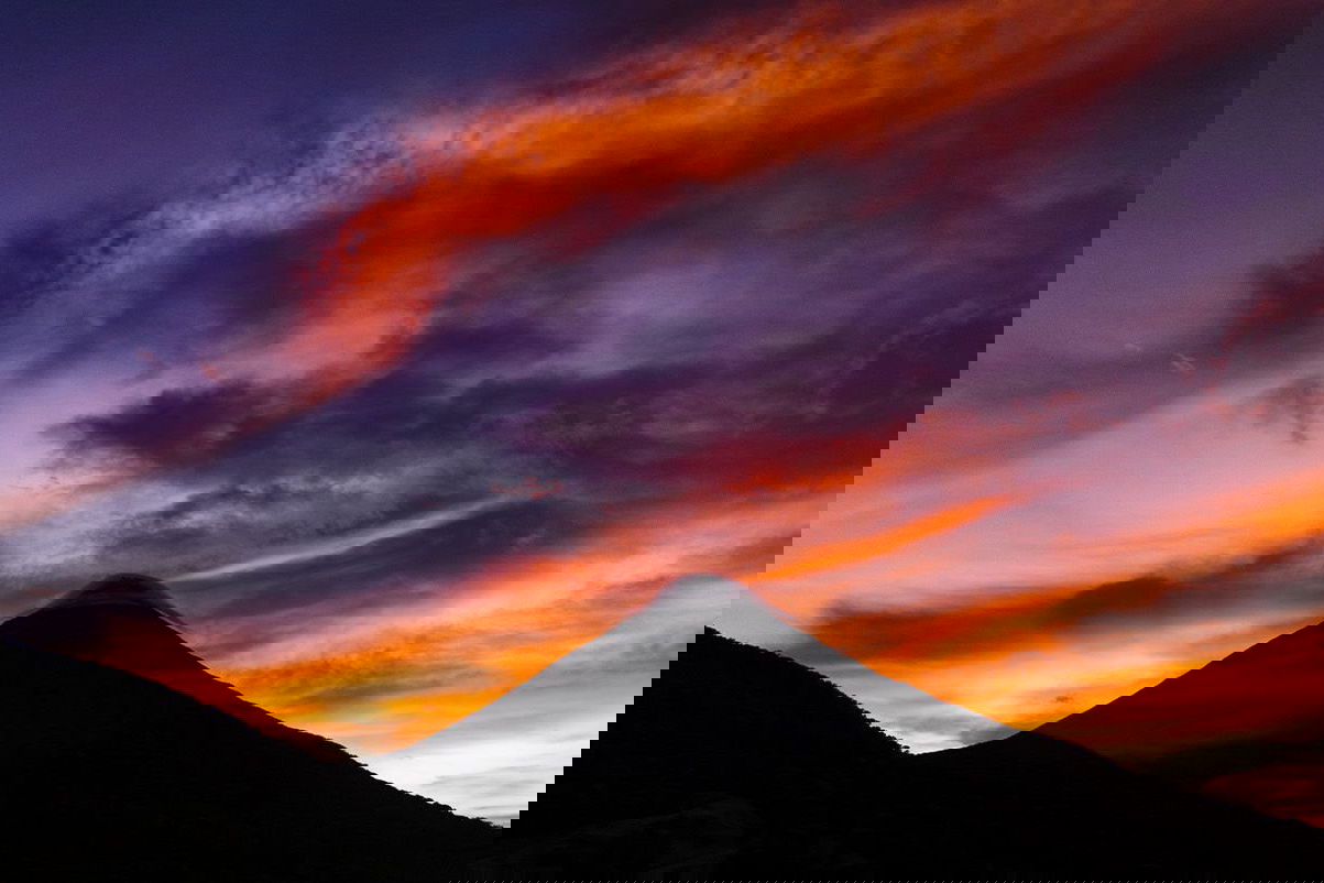 Costa Rica Volcano with a sunset in the background