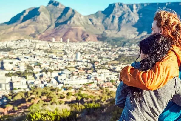 Travellers looking over cape town in South Africa