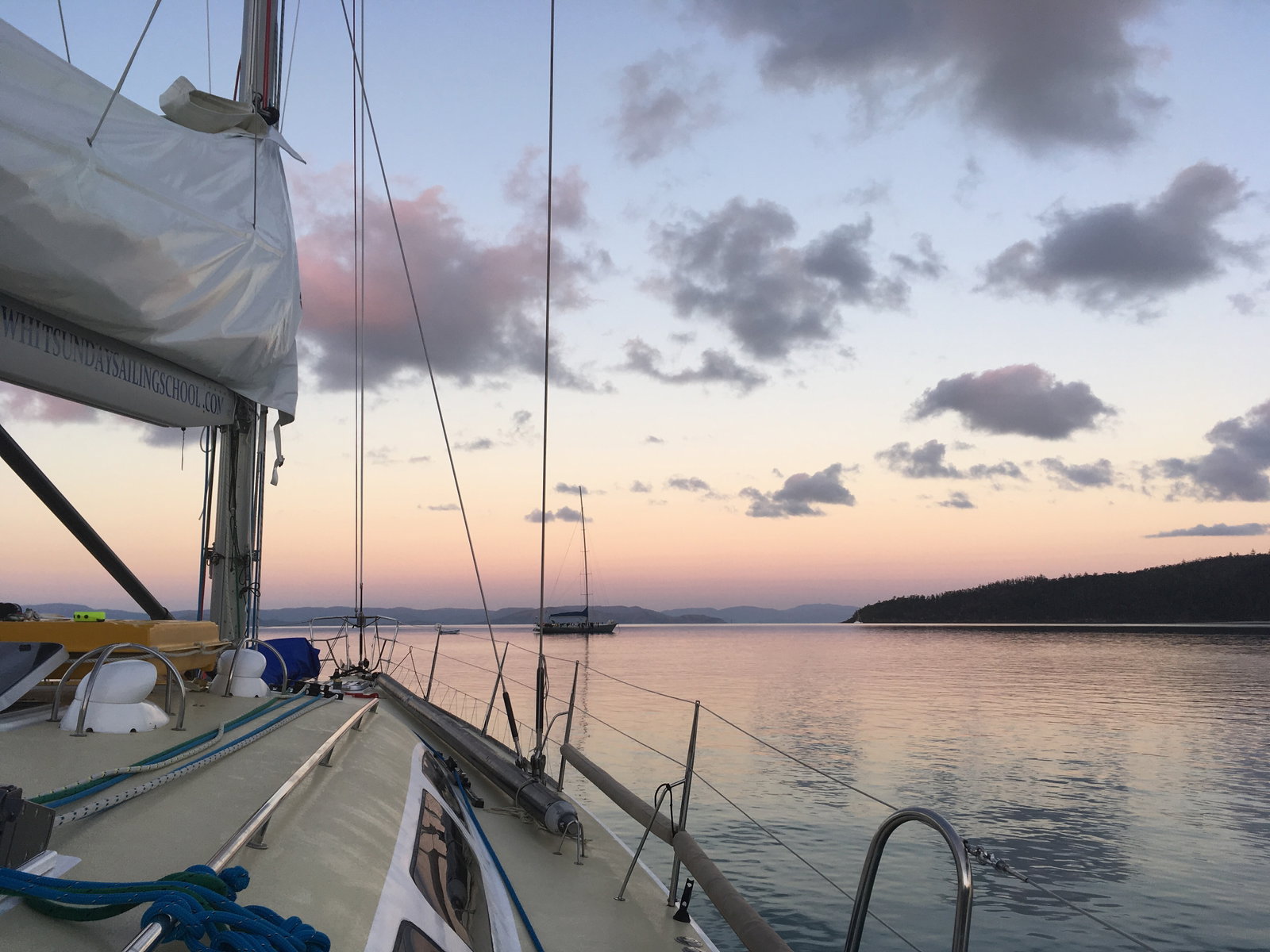 Sunset on sailing boat in the Whitsundays, Australia