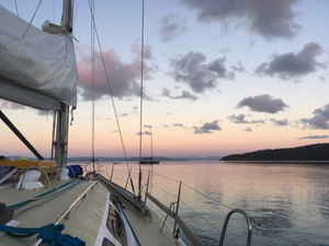 Sunset on sailing boat in the Whitsundays, Australia