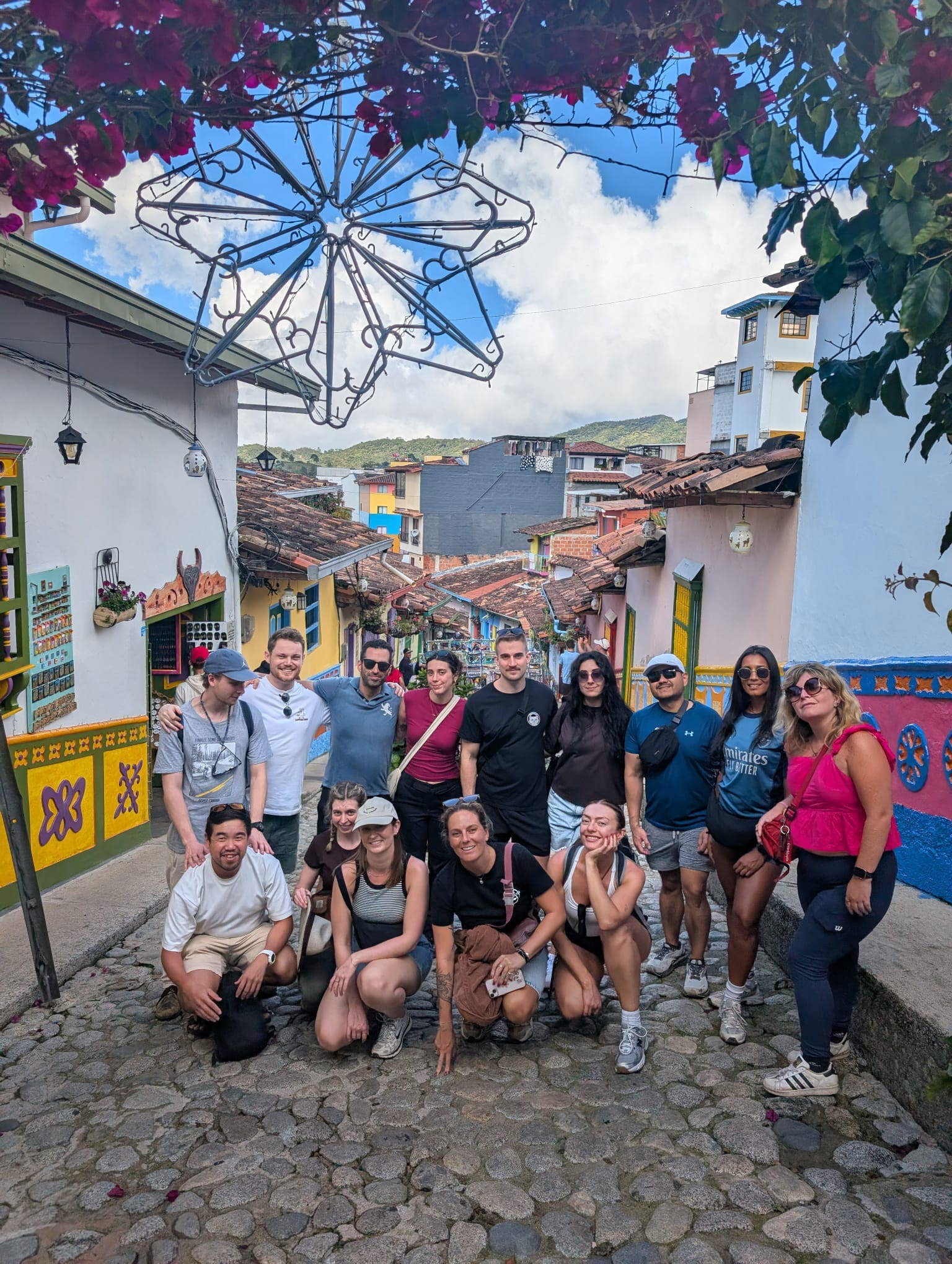 Group travellers on street in Colombia