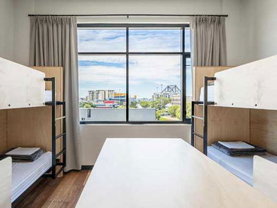 Bunk beds in hostel room in Brisbane