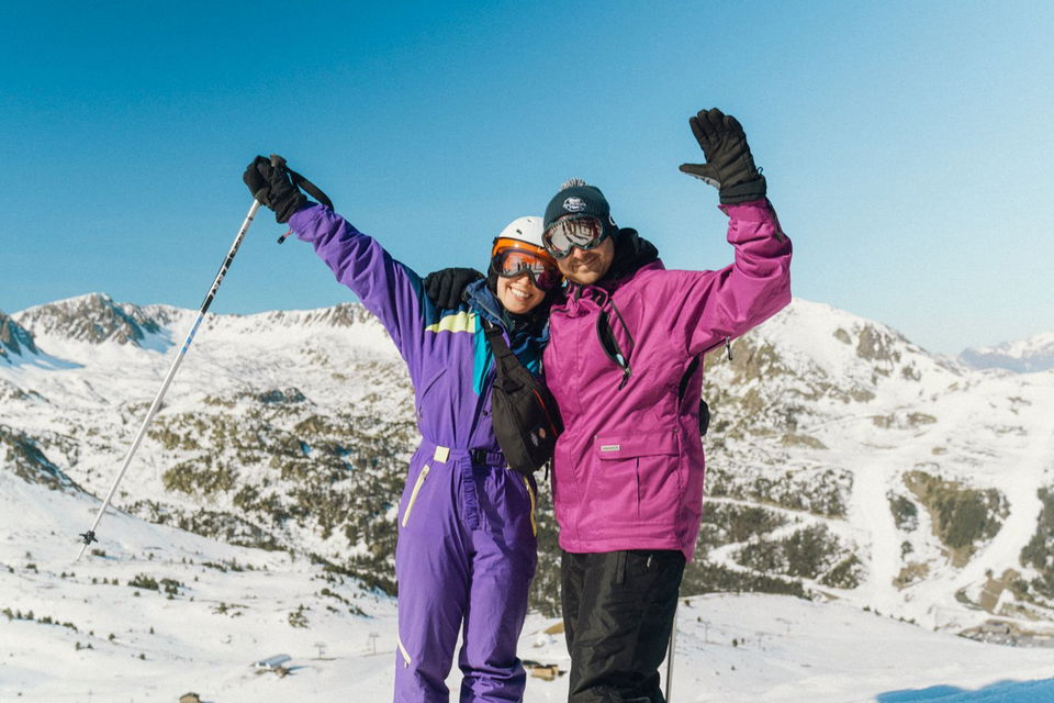 Travellers skiing in Andorra Europe with mountains