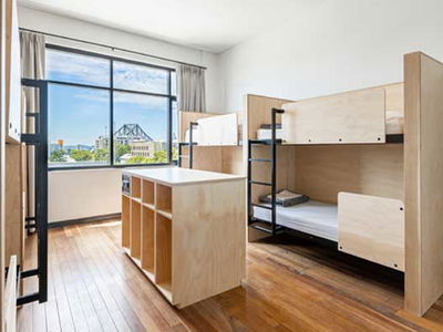Bunk beds in hostel room in Brisbane