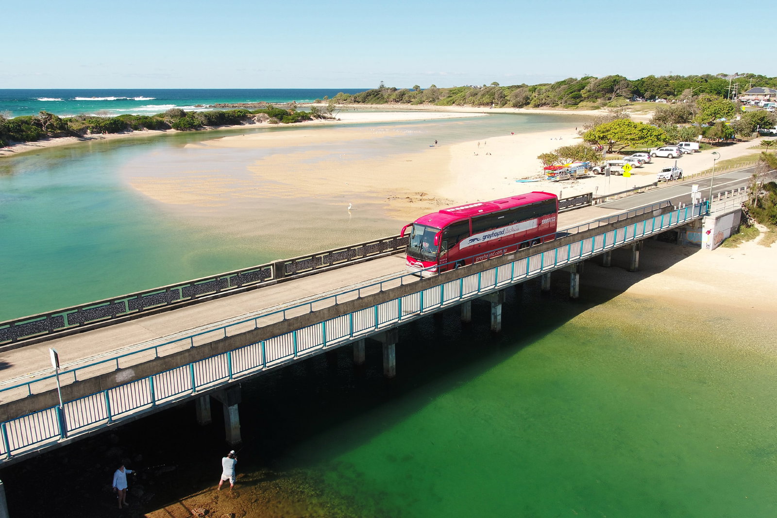 Bus driving over bridge in Australia
