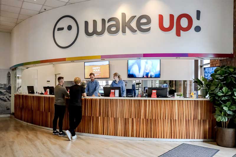 Wakeup hostel reception desk