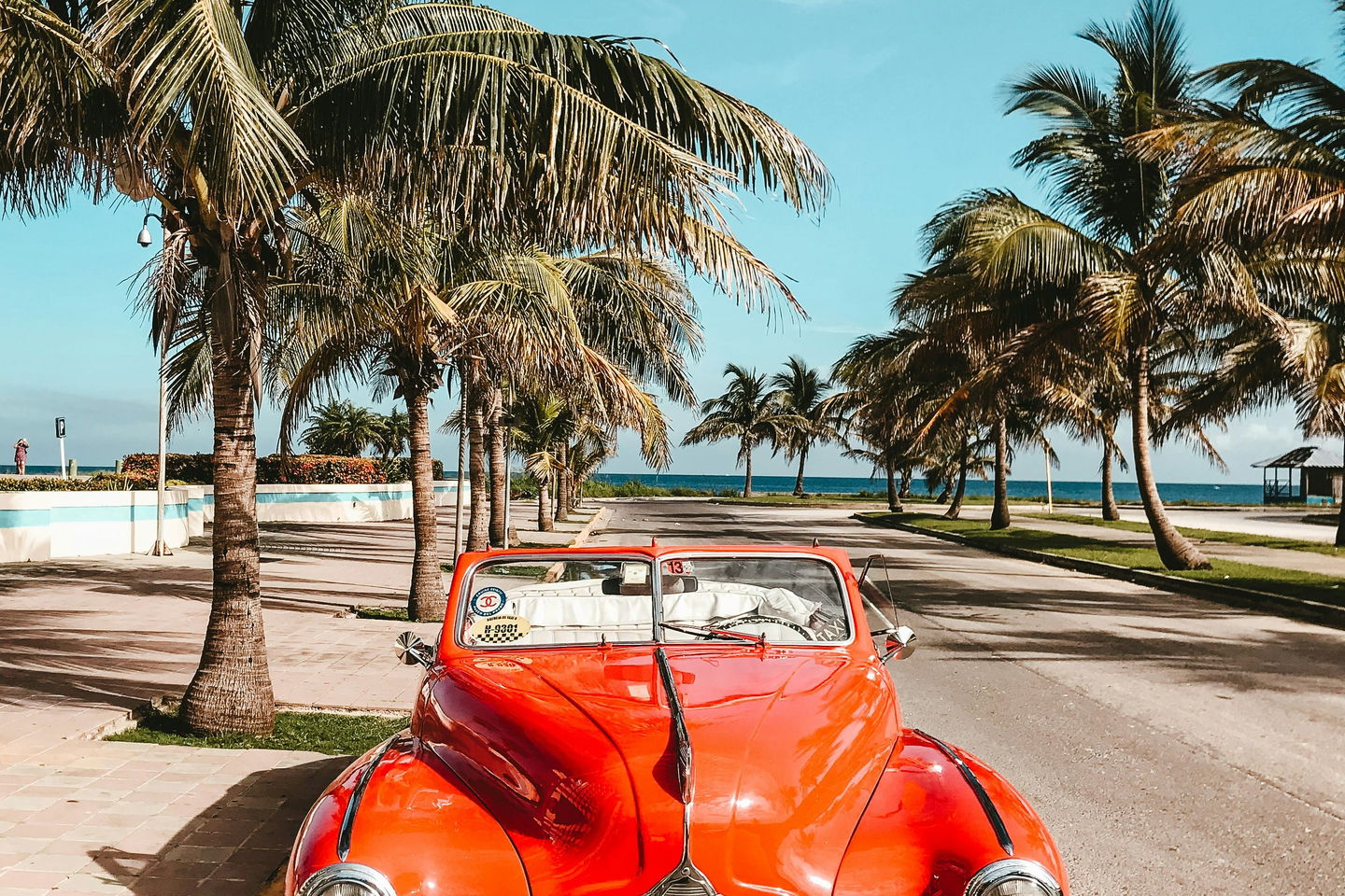 tradional cuban car near the beach in cuba