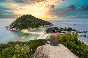 Traveller at viewpoint on Koh Tao, Thailand