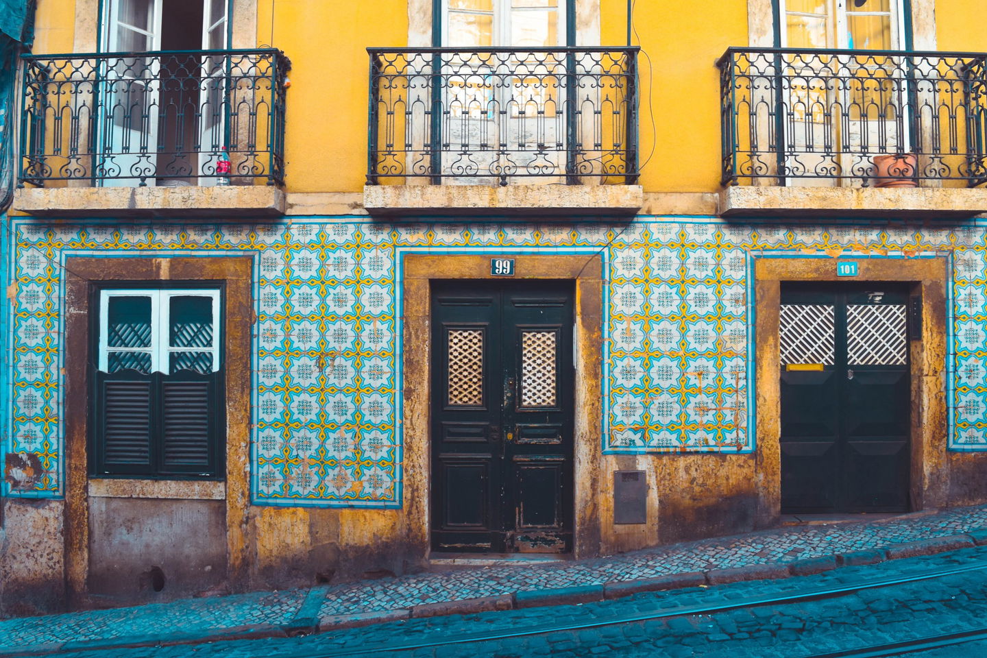 Yellow building on a steep hill