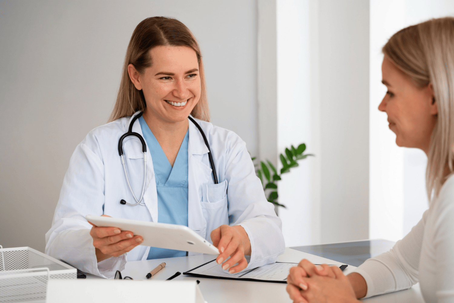 Group traveller talking to doctor about medical advice