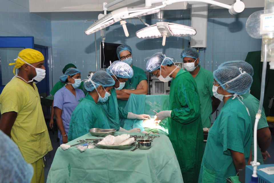 Interns observing a surgery in Sri Lanka