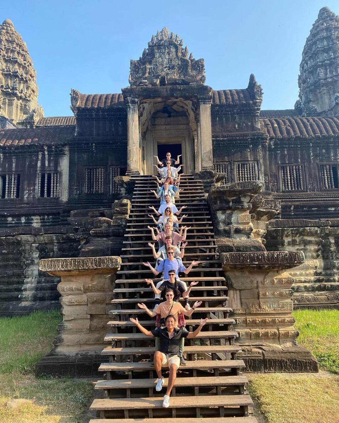 Group of travellers at Angkor Wat in Cambodia South East Asia