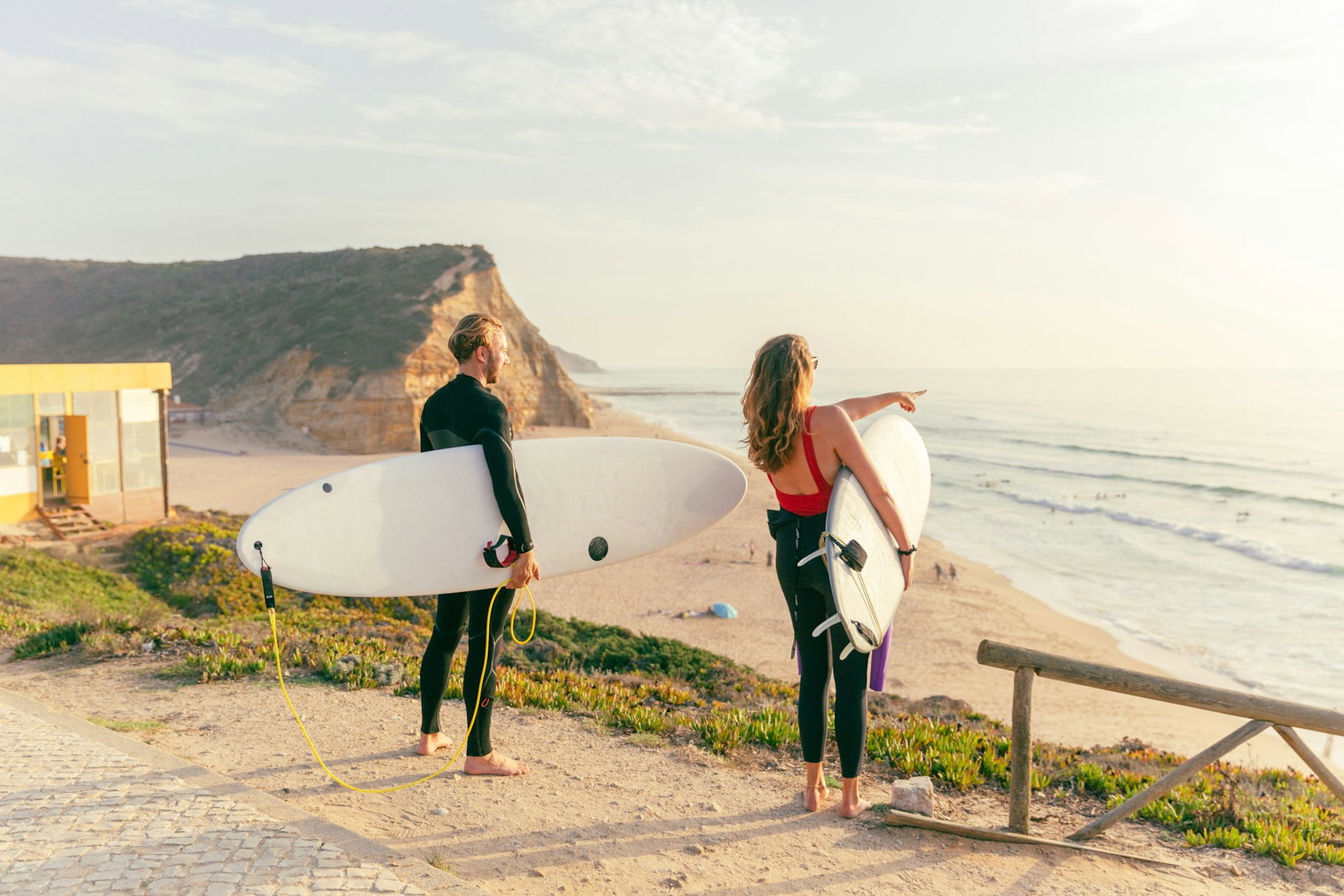 Surfing at the beach in Ericeira Portugal