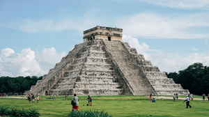 People at pyramid of Kukulkan at Chichen Itza