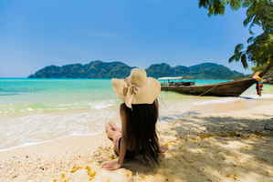 Traveller on Thailand beach, Southeast Asia