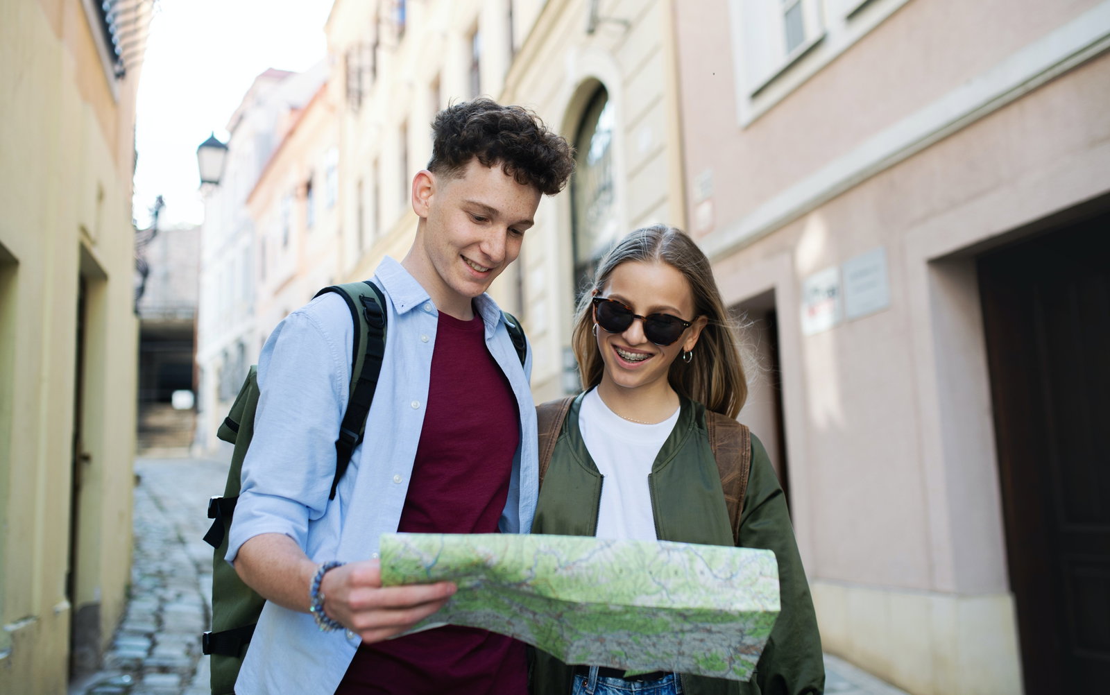 Two people looking at a map 