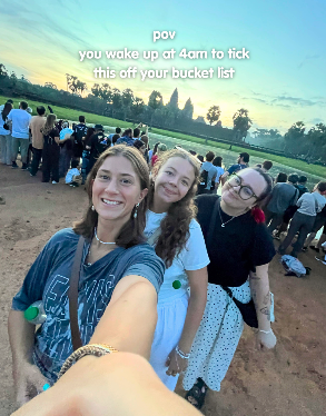 Group selfie in front of Angkor Wat at sunrise in Australia