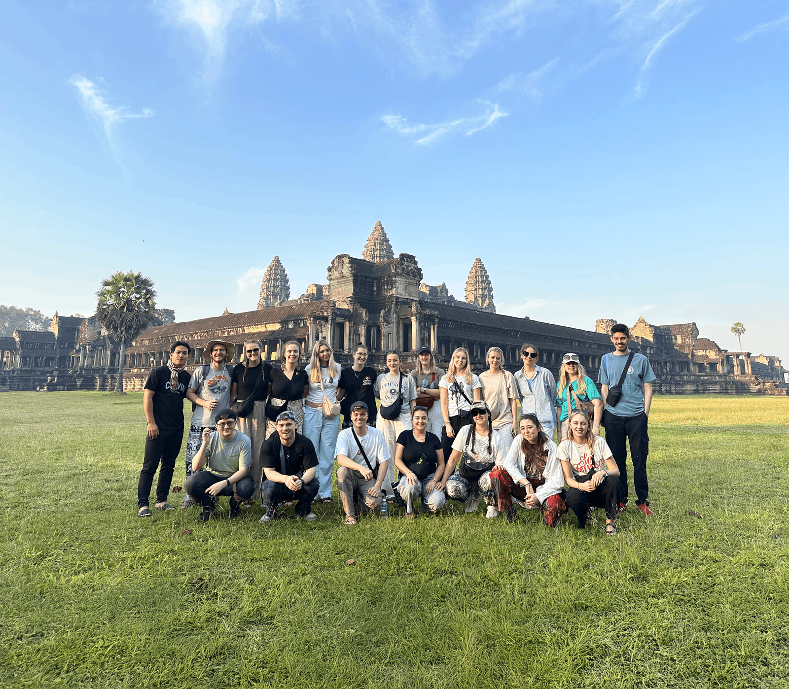 group travellers at angkor wat temple in cambodia asia