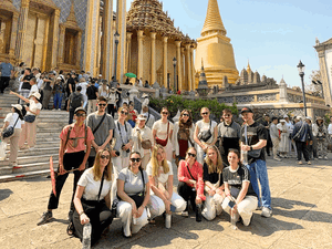 Group travellers in Bangkok Thailand near Temple