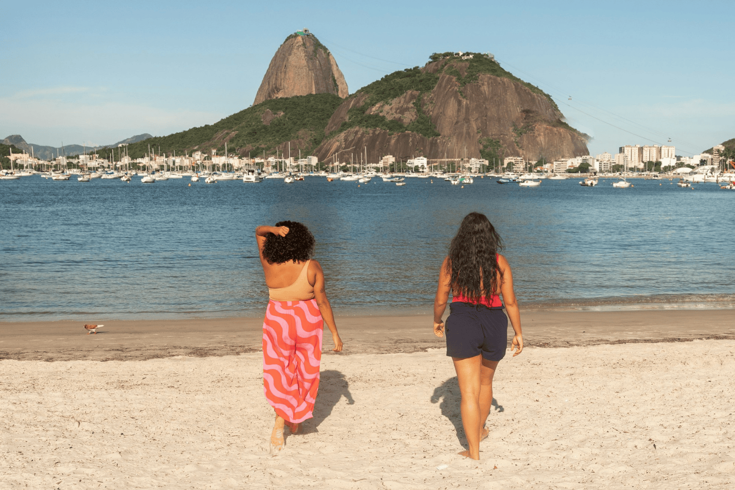 Group travellers on beach in rio brazil