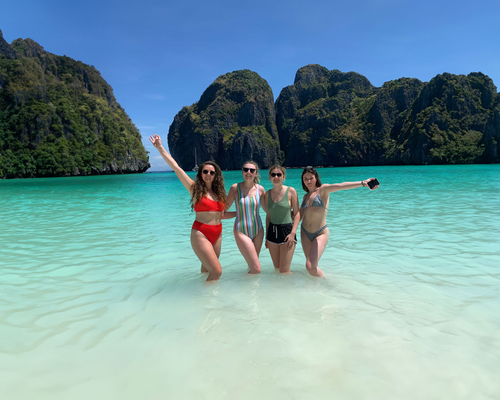Travellers at Maya Bay in Koh Phi Phi, Thailand