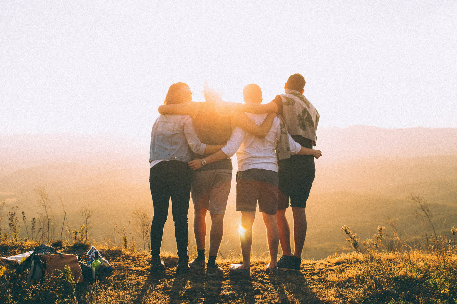Group of friends looking across view point in Brazil 