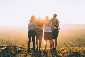 Group of friends looking across view point in Brazil